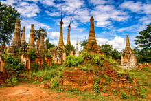 It's Shwe Indein Pagoda, A Group Of Buddhist Pagodas In The Village Of Indein, Near Ywama And Inlay Lake In Shan State, Burma