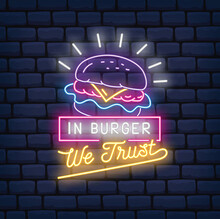 Burger Restaurant Neon Sign Vector Illustration