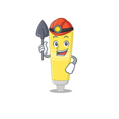 Poster - Hair dye cartoon image design as a miner with tool and helmet