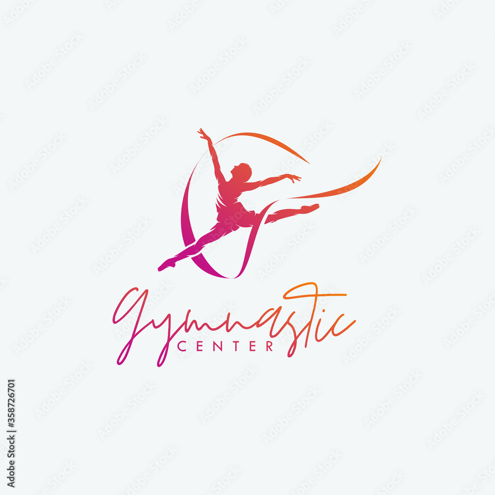 Rhythmic gymnastics with ribbon logo design vector Stock Vector | Adobe ...