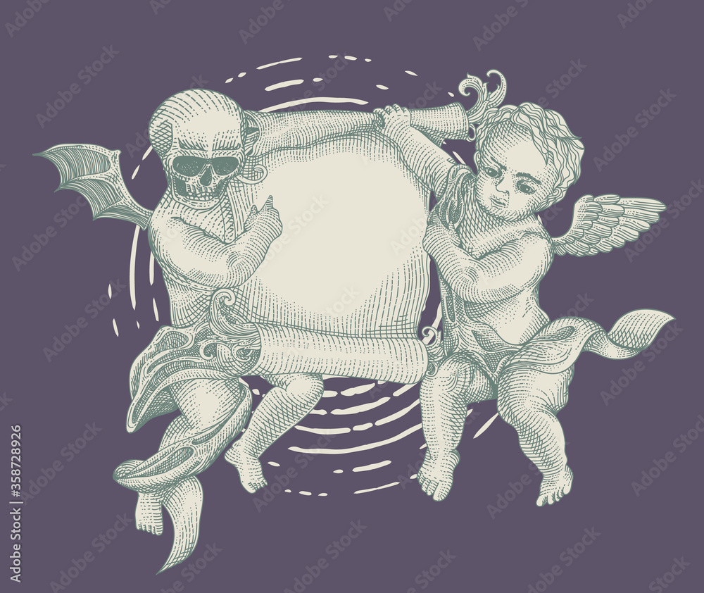angel and demon with vintage paper Stock Vector | Adobe Stock