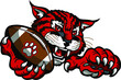 wildcat football mascot holding ball in claw for school, college or league