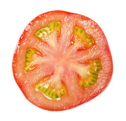 Wall Mural - Ripe red tomato slice isolated on white background, top view