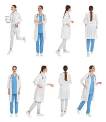 collage with photos of doctor on white background