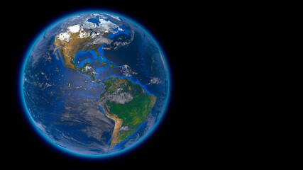 Wall Mural - Beautiful planet Earth in space against the black background. Flying over the earth's surface. America. 3d rendering. Elements of this video furnished by NASA.