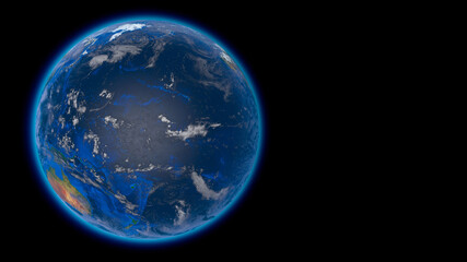 Wall Mural - Beautiful planet Earth in space against the black background. Flying over the earth's surface. Oceania. 3d rendering. Elements of this video furnished by NASA.