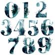 Watercolor forest numerals set.