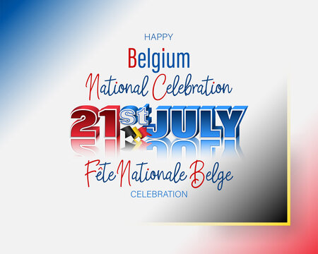 Holiday design, background with handwriting and 3d texts and national flag colors for Belgium national holiday, celebration; Vector illustration
