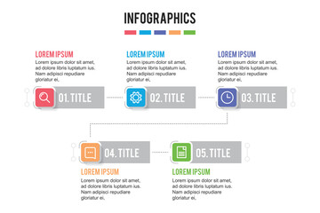 Wall Mural - colorful timeline infographic with 5 steps design template, Infographics management, finance, analytics, presentation. vector illustration