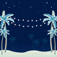 Palm trees and hanging decorative lights for a beach party