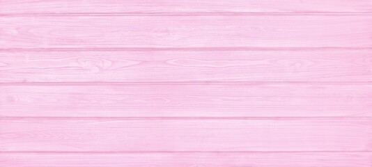 Wall Mural - Pink painted wooden board wide texture. Pastel rose color wood plank widescreen rustic shabby chic background