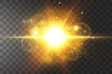 shining golden stars isolated on black background. effects, glare, lines, glitter, explosion, golden