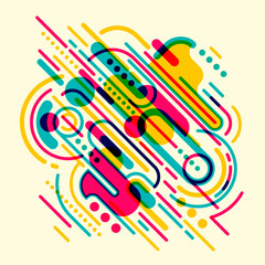 Poster - Modish style_abstraction in color, with composition made of various rounded shapes and lines. Vector illustration.