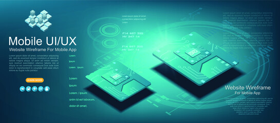 Poster - futuristic microchip processor in isometric view. the concept of technology development of mobile si