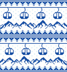 Wall Mural - Mountains and gondolas ski, snowboard, hiking and climbing vector seamless pattern -  Fair Isle style traditional knitwear
