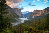 sunset at the tunnel view in yosemite national park in california, usa