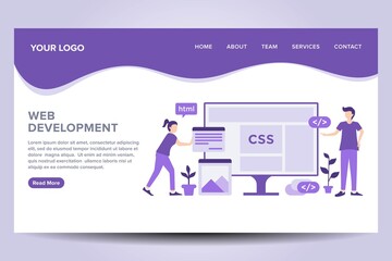Modern flat web development landing page