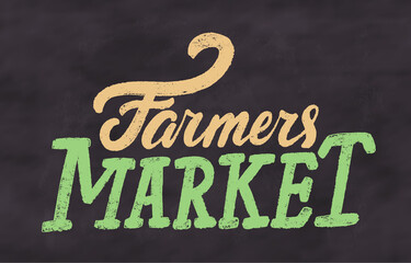 Wall Mural - Farmers market. Chalkboard vector sign.