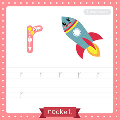 Wall Mural - Letter R lowercase tracing practice worksheet of Rocket