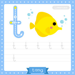 Wall Mural - Letter T lowercase tracing practice worksheet of Yellow Tang fish
