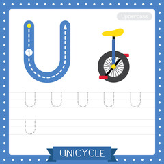 Wall Mural - Letter U uppercase tracing practice worksheet of Unicycle