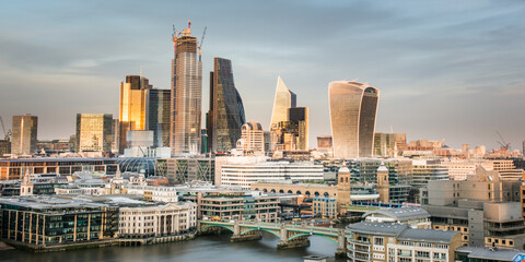 Poster - London skyline, panoramic view of the City of London in soft light 