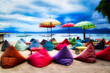 Beautiful colourful and comfortable seat cushions at the beach, Gili Islands, Gili Travangan, Indonesia, Asia