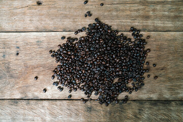  Coffee bean on bark wood copy space background