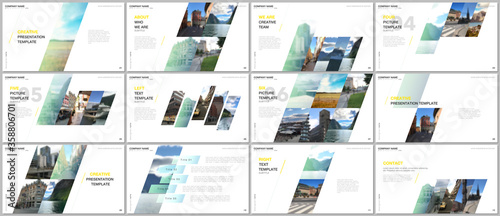 Fotomural Minimal presentations design, portfolio vector templates with colorful gradient geometric background