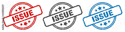 Fotografía issue stamp. issue round isolated sign. issue label set