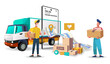 © toonsteb - Truck delivery service for food and package online shopping delivery service. 3d vector illustration.
