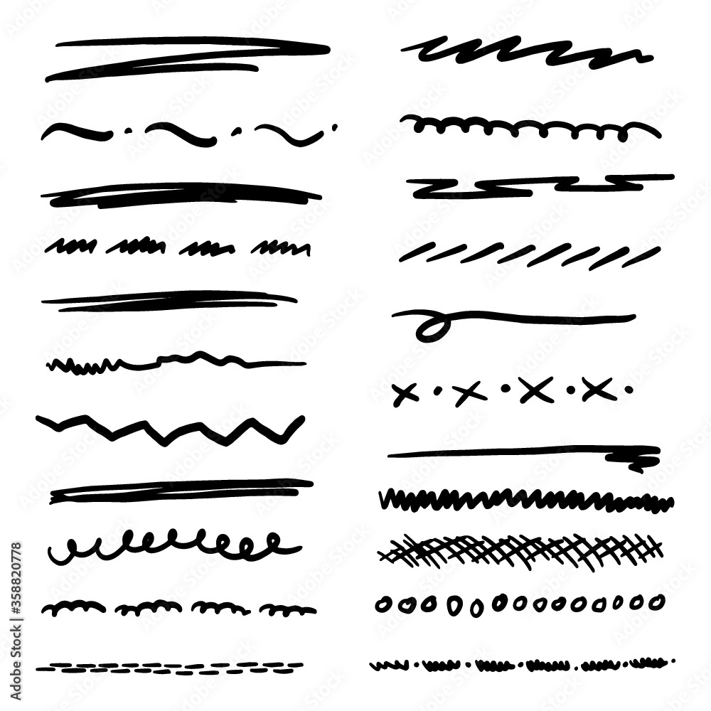 Handmade Collection Set of Underline Strokes in Marker Brush Doodle Style Various Shapes EPS 10 - obrazy, fototapety, plakaty 