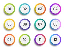 Circle 3d Icon Set With Number Bullet Point From 1 To 12. Trendy Gradient Colors