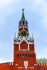 It's Savior tower of Kremlin on the Red Square in Winter