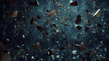 Rock Stone And Glass Broken Splash Explosion Isolated On Dirty Background
