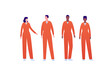Police security character concept. Vector flat person illustration set. Group of multi-ethnic people. Arrested convict in orange jumpsuit uniform. Design element for banner, poster, infographic, web.