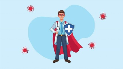 Wall Mural - heroic super doctor with shield character animated