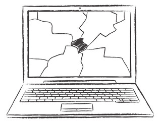 Fototapete - sketch style doodle of netbook with destroyed screen