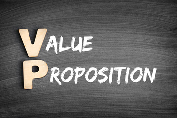 Poster - vp - value proposition acronym, business concept on blackboard