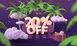 20 Twenty percent off 3D illustration in cartoon style. Summer clearance, sale, discount concept.