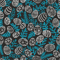 Aufkleber - Easter seamless pattern with eggs and spring flowers