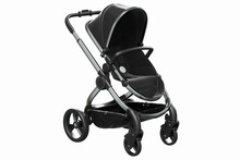 3D Render Of A Modern Black Pushchair With Seat For Toddlers On A White Background