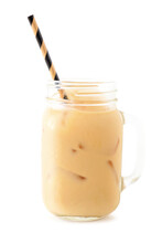 Cool Summer Iced Latte In A Mason Jar Isolated On A White Background