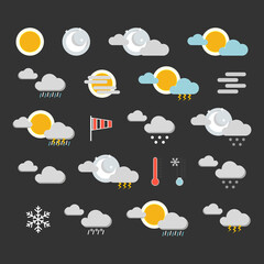 colorful weather icons set. hand drawn weather forecast design elements isolated on white background