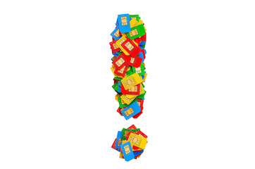Poster - Exclamation mark from colored SIM cards, 3D rendering