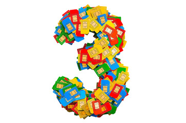 Poster - Number 3 from colored SIM cards, 3D rendering