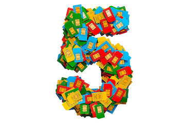 Poster - Number 5 from colored SIM cards, 3D rendering