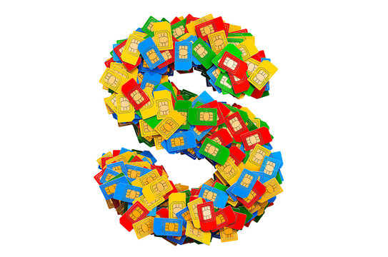 Letter S from colored SIM cards, 3D rendering