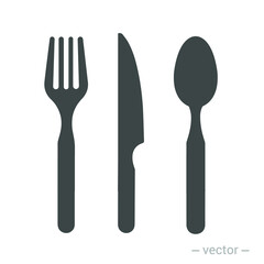 Wall Mural - Fork knife spoon graphic symbols. Vector cutlery icons, isolated utensil image or tableware black silhouettes