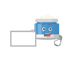 Poster - Cartoon character design of moisturizer cream holding a board